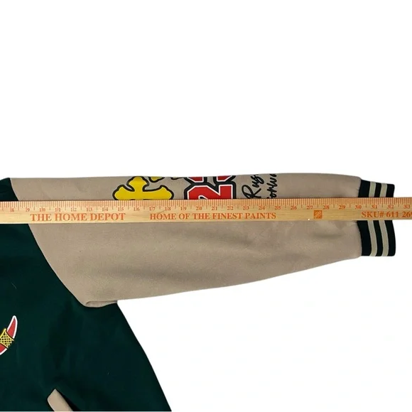 Stylish Men's Varsity Bomber Jacket - Green and Tan - Picture 8 of 8